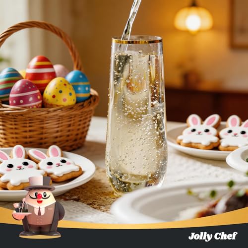 JOLLY CHEF 36 Pack 9 Oz Plastic Champagne Flutes, Gold Stemless Plastic Toasting Glasses| Shatterproof | Heavy Duty | Plastic Disposable Unbreakable Drinkware for Wedding, Party, Thanskgiving - color: Gold