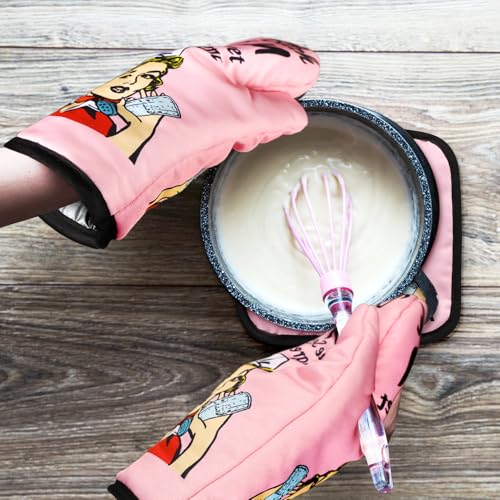 Funny Oven Mitts and Pot Holders Sets Cooking BBQ Non-Slip Quilting Grill Mitts Heat Resistant Housewarming Gifts I Am The Secret Ingredient - color: Pink