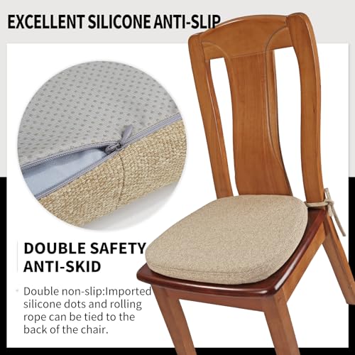 SINOSSO 1 Pack Memory Foam Chair Cushions for Dining Chair, Friendly Woven Fabric 16" U-Shape Comfortable Kitchen Chair Pad, Removable Slip Resistant Seat Cushion (1 Piece, Linen) - color: Light Brown