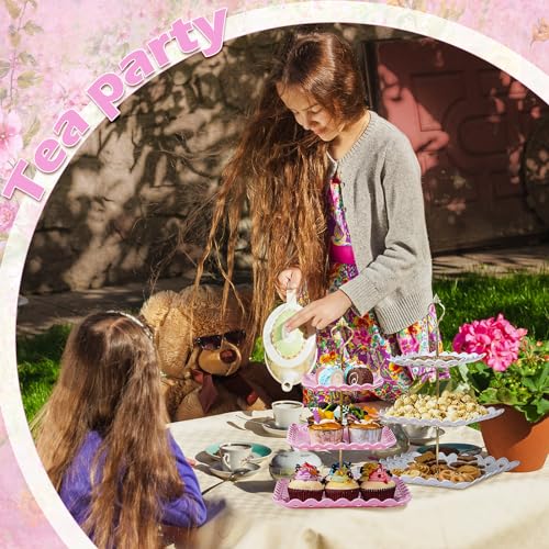6 Pcs 3 Tier Cupcake Stand Tea Party Trays 3 Tier Serving Tray Plastic Dessert Stand Cake Fruit Candy Display Tower for Wedding Birthday Tea Party (Square,White,Pink,Green) - color: White,pink,green, size: Square