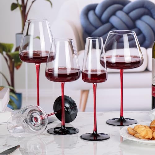KAMMAK Crystal Red Wine Glasses Set of 2, 24.35 oz Stemmed Glasses, XH007 | Hand Blown, Bordeaux Wine Glasses, Thin Rim & Long Stem, Red & White, Daily Use, Wedding or Birthday Gift for Women - size: 8KPXH007