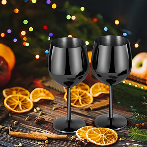 Lifecapido Stainless Steel Wine Glasses Set of 4, 18oz Stainless Steel Wine Goblets, Stemmed Metal Wine Glasses with Cup Brush for Party Office Anniversary, Great for Red White Wine (Grey Black) - color: Grey Black