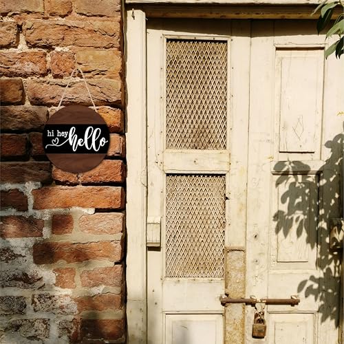 10" Welcome Wooden Sign With Rope - Hi Hey Hello Round Hanging Wooden Plaque - Outdoor Front Door Wall Farmhouse Decoration For Home - Modern Artistic Housewarming Gift - A05