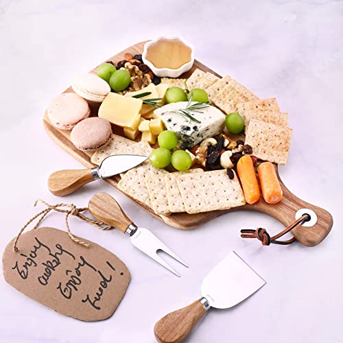 hecef Upgrade Bigger Cheese Board set of 4, a Acacia Wood Cheese Plate and 4 Pcs Knives, Charcuterie Platter Serving Tray for Appetizers, Feast, Housewarming, Cheese Serving - size: Large