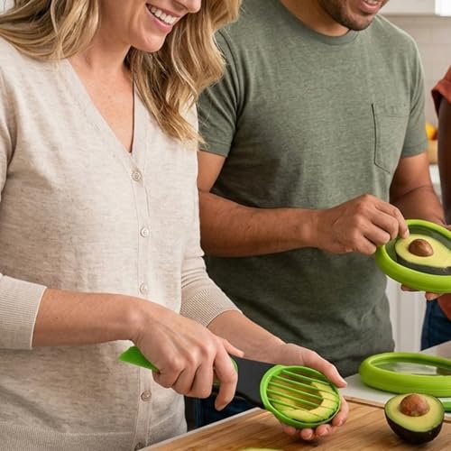 Avocado Slicer, Avocado Cutter Tool, 2-Piece Kitchen Gadget Set with Stainless Steel Blade and Storage Container, Dishwasher Safe for Fruits and Vegetables, Compact Design for Travel and Camping