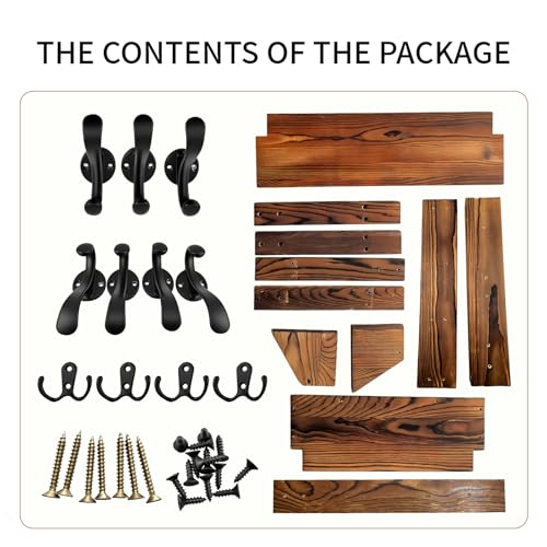 27" Wooden Wall Mounted Coat Rack with Shelf- 4-in-1 Entryway Organizer with 11 Hooks (7 Coat Hooks + 4 Key Hooks), Mail Holder & Display Shelf for Living Room, Bedroom (NOT Come Assembled)