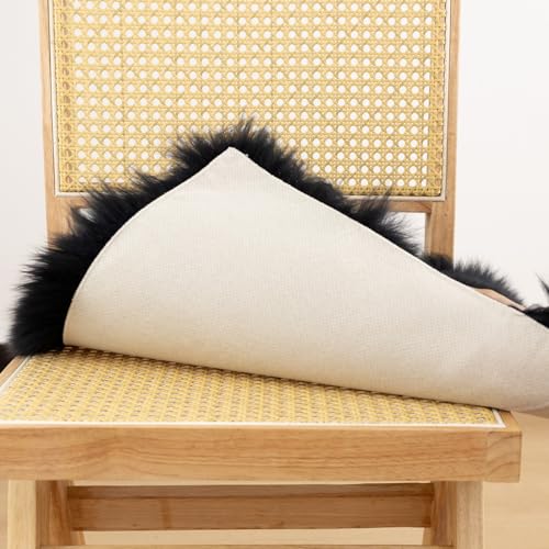 LLB Sheepskin Chair Cushion Non-Slip Back Square Genuine Fur Chair Cover Silky Natural Wool Seat Cushion Pad Soft Area Rugs Carpet for Home Office Restaurant Chair 18x18 Inch (Pack of 1), Black - color: Black, size: 18x18 Inch (Pack of 1)