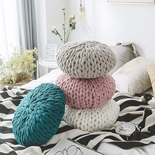 vctops Chunky Knit Round Shaped Throw Pillows with Insert Super Soft Cozy Decorative Handmade Cushions (White, Diameter 16") - color: White, style: Diameter 16Inch