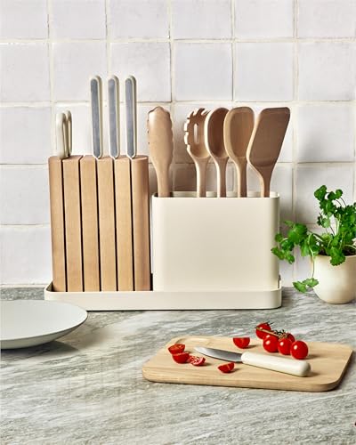 Caraway 14-Piece Kitchen Prep Tool Set with Knives & Utensils | Knife Set & Wooden Utensil Set, Made with Premium German Steel Blades & FSC-Certified Birch Wood, Non-Toxic Materials, Cream - color: Cream