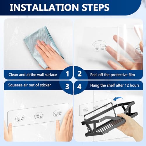 4 Pack Shower Shelf Adhesive Replacement, No Drilling Transparent Adhesive Hooks Stickers, Strong Wall Hook Strip for Shower Caddy Basket and Bathroom Shelf, Kitchen Racks (3 Hooks) - color: Transparent-4 Pack