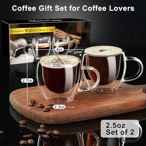 PARACITY Double Wall Glass Espresso Cups, 2.7 oz Expresso Shots, Set of 2 | Transparent borosilicate cups with handles are great espresso accessories for espresso, cappuccino, latte and cold drinks. - size: 2.7 Ounces