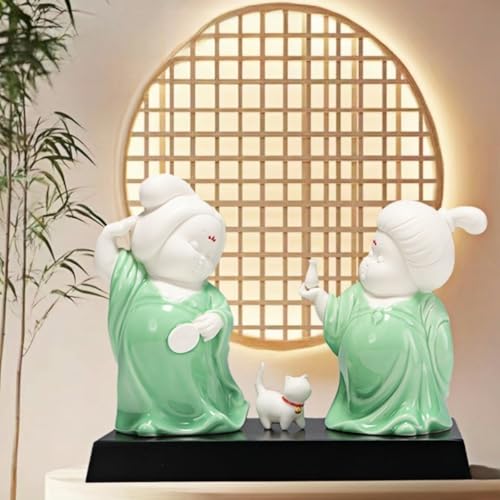 Retro Sculpture Ceramic Classical Ladies Living Room Wine Cabinet Tv Cabinet Desktop Figure Ancient Style Beauty Zen Ornaments Flute Pipa Set - color: Flute and Pipa Set