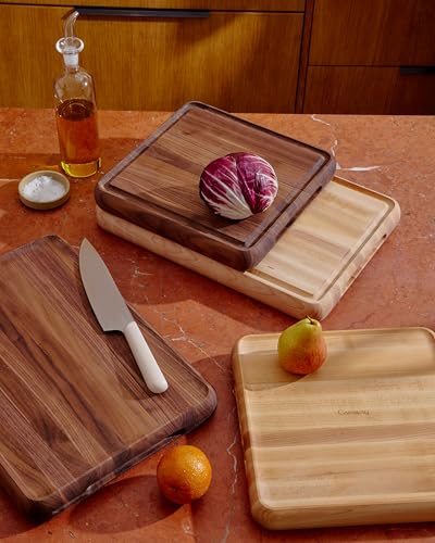 Caraway 3-Piece Prep and Serve Butcher Block Set | 17" Rectangle Cutting Board, 12" Square Cutting Board and Metal Storage Rack, Maple - color: Maple, size: Butcher Block Set