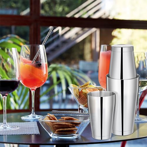 Mwellewm 8 Pcs Cocktail Shaker Boston Shaker Set Professional Bartender Kit Bar Stainless Steel Drink Shaker Bartending Martini Tin with 18oz & 28oz Mixed Alcohol Tool for Beginner(Silver) - color: Silver