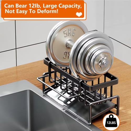 CIT ZCFY Kitchen Sink Caddy Organizers - Stainless Steel Sink Caddy with 30 Tilt Self-Drainage, Dish Brush Holder & Removable Dishcloth Rack - Gray