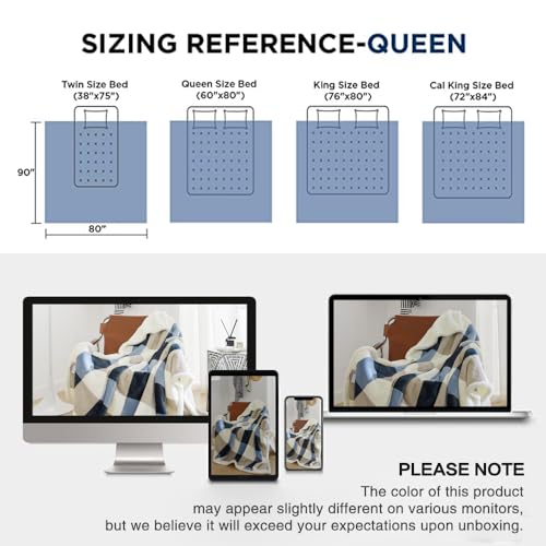 PU MEI Sherpa Fleece Throw Blanket 80" x 90" Full/Queen Reversible Plush Fluffy Extra Large Big Blanket Lattice Flannel Blankets for Sofa Couch Bed (Grey-Soft Blue, 80"*90") - color: Grey-blue, size: 80"*90"