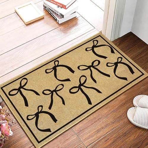 Black Bow Mat Cute Welcome Mat for Inside Outside Entrance Girl Bedroom Rug - color: Bows Black