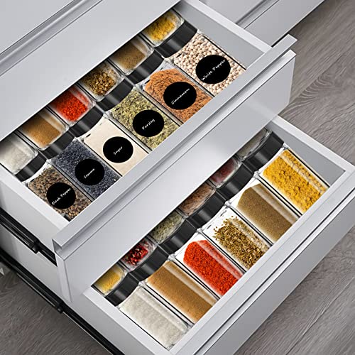 Saiveina 12 Pack Glass Spice Jars with Labels, 4oz Spices Containers Spice Jars with Black Shaker Lids, Empty Containers for Spice, Silicone Funnel and Pen Included