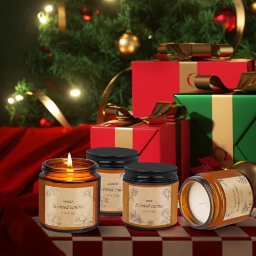 4 Packs Candles for Home Scented, Scented Candles Gifts for Women, Natural Soy Wax Amber Jar Candle, Long Lasting Aromatherapy Candle Gift Set for Birthday Valentine's Day Mother's Day
