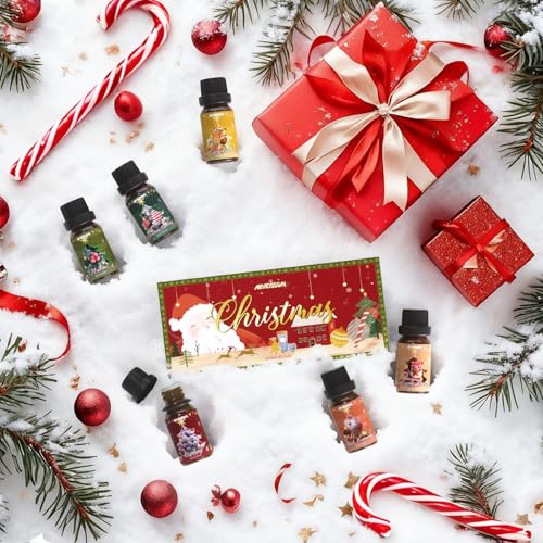 ARVIDSSON Christmas Fragrance Oil Set, Winter Essential Oils for Diffuser, Candle Making - Christmas Spirit, Gingerbread, Apple Cinnamon, Candy Cane, Mistletoe, Holiday Diffuser Oils Gift Set - color: Red