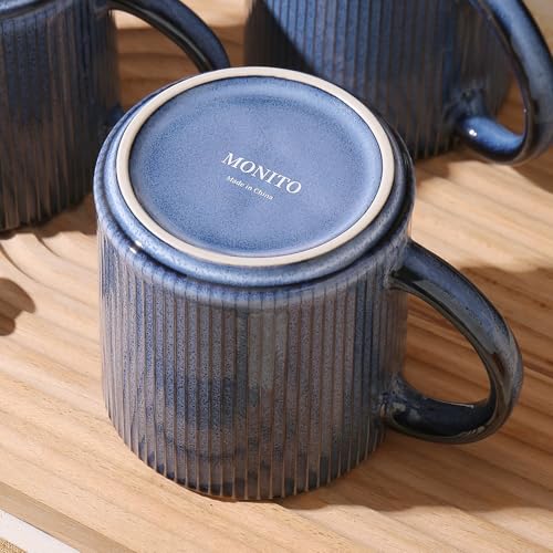 MONITO Coffee Mugs Set of 6, 16 oz Ceramic Coffee Cups with Large Handles | Stoneware Mugs Set Suitable for Lattes, Hot tea, Cappuccinos, Mochas and Cocoa, Microwave & Dishwasher Safe, Deep Blue - color: Deep Blue, size: 6PCS