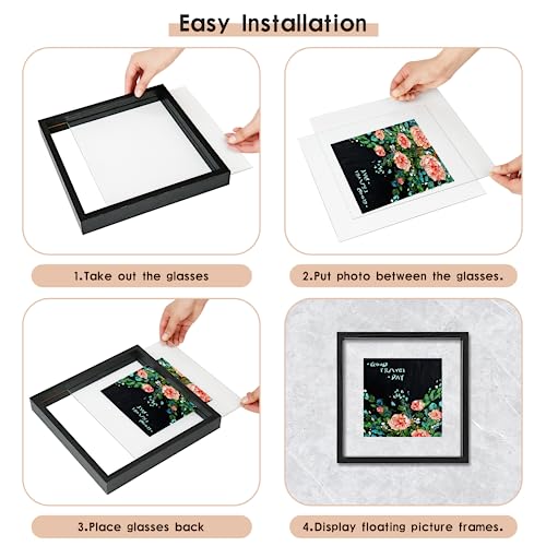 MUYE 8x10 Floating Frames Set of 2,Double Glass Picture Frame Display Any Size Photo up to 8x10,Wall Mount or Tabletop Standing,Black - color: Black, size: 8x10
