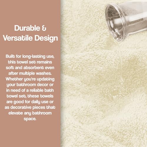 Zahari Home 3 Piece Laced Towel Set - Stylish Soft Plush Cotton Towels with Hand Towel & Washcloth - Highly Absorbent Towels for Bathroom, Gym, Hotel & Spa (Crochet Beige) - color: Crochet-beige