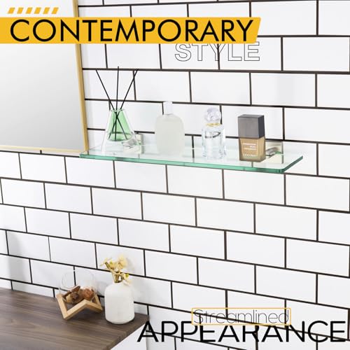 KOKOSIRI Floating Shelves Wall Mount 20-Inch Bathroom Tempered Glass Shelf Shower Storage Kitchen Rack, 2 Pack Brushed Stainless Steel B1107BR-L20-P2 - color: Brushed Nickel, size: 20-Inch(2 Pack)