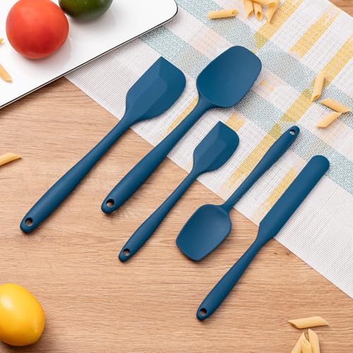 Silicone Spatula Set,5 Piece Food Grade Rubber Spatulas,Navy Blue | Spatulas Silicone Heat Resistant for Baking,Cooking,and Mixing High Heat Resistant Non Stick Dishwasher Safe BPA-Free - color: Navy Blue