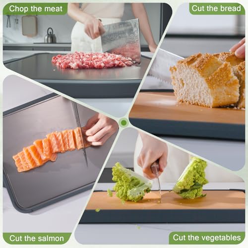 Titanium Cutting Board for Kitchen, Double Sided Pure Titanium & Wood Fiber | Non‑Slip Platinum Silicone Edge, Juice Groove, for Chopping Meat/Vegetables/Fruit Dishwasher Safe, 16"×11"