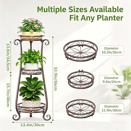 SYO 3-Tier Metal Plant Stand, Antique Bronze, Indoor Outdoor Flower Rack for Patio, Courtyard, Living Room, 33.9 in Tall