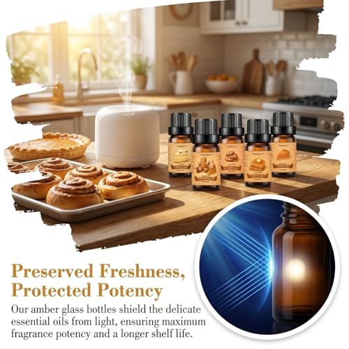Bakery Essential Oils Set for Diffusers for Home 6 x 10 ml | Chocolate Cookies,Vanilla Cake,Cinnamon Rolls,Pumpkin Pie,Gingerbread Scented Oil for Diffuser,Candle,Soap Making - color: Yellow
