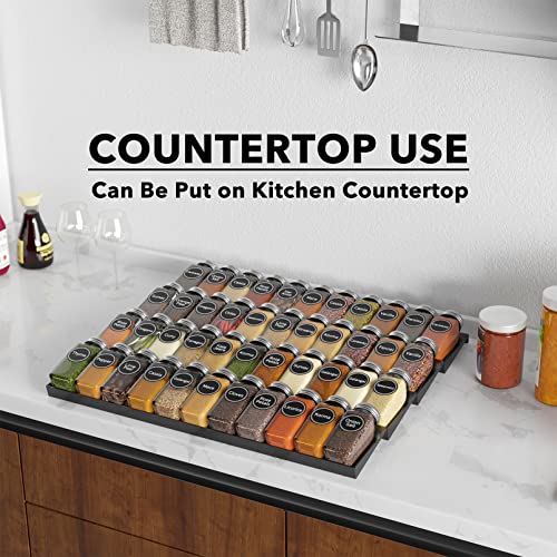 SpaceAid Spice Drawer Organizer with 44 Spice Jars, 386 Spice Labels, 4 Tier Seasoning Rack Tray Insert for Kitchen Drawers, 20.25" Wide x 17.5" Deep - size: 44 Jars, 20.25" Wide