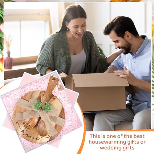Patelai Cutting Board Gift Housewarming Cutting Board with Spoon Fork and Ribbon Charcuterie Boards Wooden Serving Tray for Cheese Fruit Bread Salad Vegetables Snack Dessert - style: round