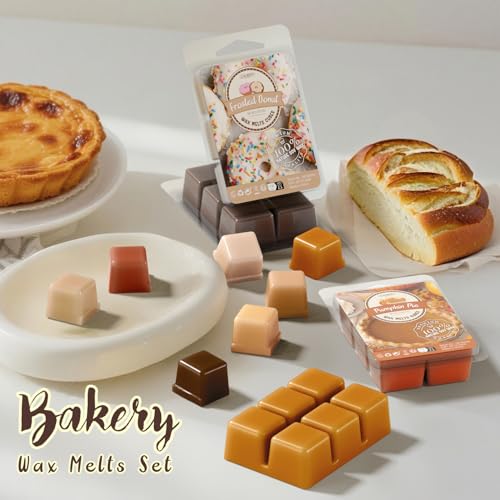 Bakery Scented Wax Melts, Sweet, Strong Scented Soy Wax Cubes/Tarts Variety Set - Apple Pie, Pumpkin Pie, Caramel Cinnamon, Chocolate Cookie, Donut, Vanilla Almond Biscuit, Roasted Coconut, Toffee - color: Brown