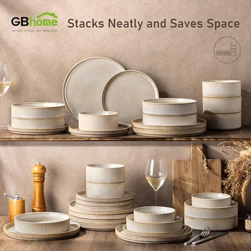 GBhome 7.5 Inch Pasta Bowls Set of 4, Ceramic Salad Bowls, Cappuccino | Double Reactive Glaze Bowls for Pasta, Noodles & Fruit, Scratch Resistant, Microwave & Dishwasher Safe - color: Cappuccino, size: Set of 4