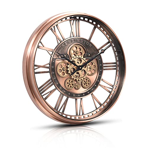 21" Metal Roman Numeral Wall Clock with Moving Gears,Copper | SIilent Non Ticking, Aluminum Dial, Unique Modern Wall Clock for Living Room, Dinning Room, Entryway & Home Office - color: Roman Copper, size: 21"