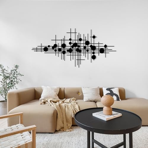 Rajukit Geometric Metal Wall Art Decor for Home | Modern abstract metal wall sculpture. Black finish. Ideal for living room. Size: 33.9 x 15.7 inches. - size: 33.9"L x 15.7"W