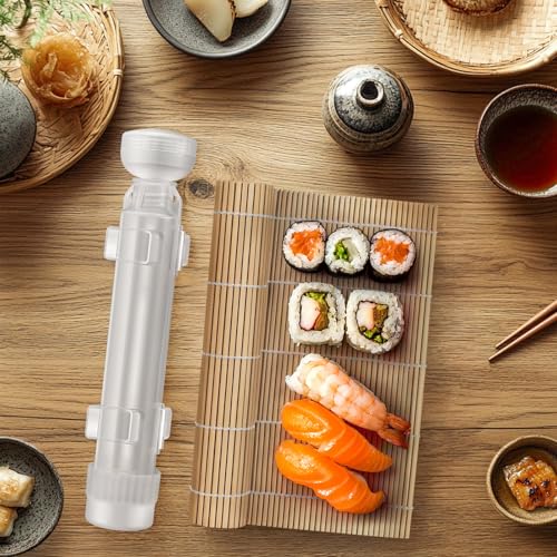 Sushi Making Kit, Upgraded 11.8 Inches Sushi Roller, Sushi Rolling Mat Sushi Maker Sushi Kit, Sushi Bazooka Easy Made Sushi - color: Translucent White
