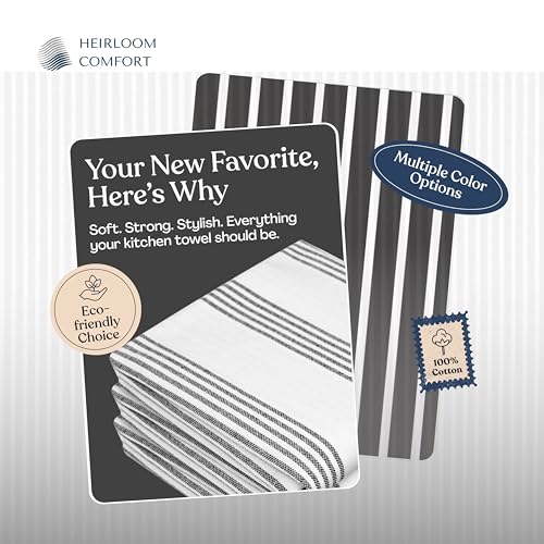 Black Stripe Kitchen Towels (5 Pack), 100% Cotton, Multi Pin Striped Towel Set, Super Absorbent & Durable Dish Cloths, Quick Drying Fabric for Drying Dishes, Everyday Cleaning - color: Black, style: 5 Pack