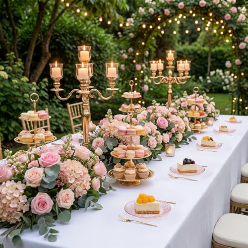 Rubtlamp 200Pcs Pink Plastic Dessert Plates with Gold Rim, 6inch Fancy Plastic Plates Include 100 Hammered Appetizer Plates and 100 Disposable Gold Forks for Party Teatime Birthday - color: Pink gold