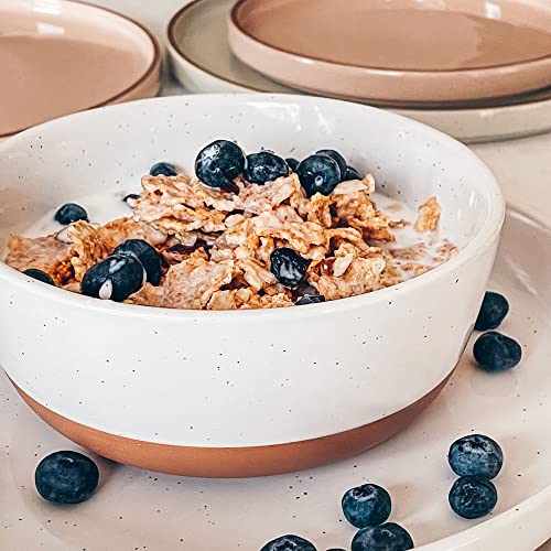Mora Ceramic Flat Bowls Set of 4-25 oz- For Soup, Salad, Rice, Cereal, Breakfast, Dinner, Serving, Oatmeal, etc - Microwave, Dishwasher and Oven Safe Bowl for Eating and Kitchen- Vanilla & Charcoal - color: Vanilla & Charcoal