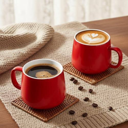 Teocera Coffee Mugs Set of 6-12oz Chip-Resistant Ceramic Cups with Ergonomic Handle | Dishwasher & Microwave Safe Red Mugs | Keeps Beverage Hot, Perfect for Family Kitchen & Holiday Gifts - color: Red (Set of 6)