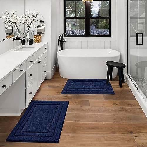HOMEIDEAS Bathroom Rugs Sets 2 Piece, Super Soft and Absorbent Non Slip Microfiber Machine Washable Bath Mat Set (20" x 32" + 16" x 24", Navy Blue) - color: Loop- Navy Blue, size: 1'4" x 2'8" (16"x24"+20"x32")