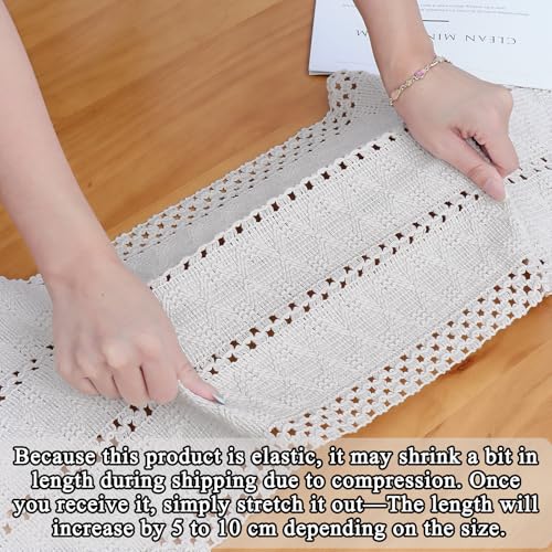 Macrame Table Runner Cream Beige Boho Table Runners with Tassels Hand Woven Cotton Table Runner Rustic Farmhouse Table Runners for Bohemian Kitchen Dining Table(12x95in) - size: 12"Wx95"L
