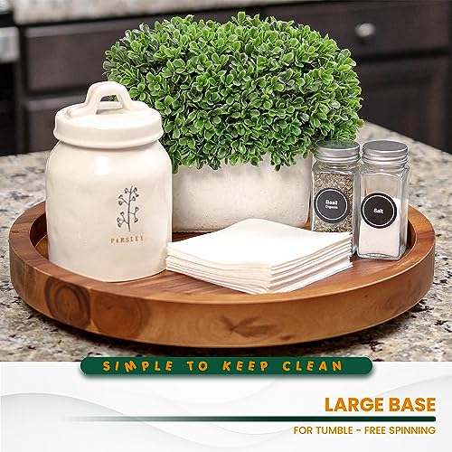 TIDITA 10" Wooden Lazy Susan Organizer for Cabinet, 360° Rotation, High Rim | Solid Acacia Wood, Non-Skid Pads, Swivel Round Lazy Susans Turntable for Countertop, Decorative Tray, Cheese Board, Multi-Use - size: 10 Inch