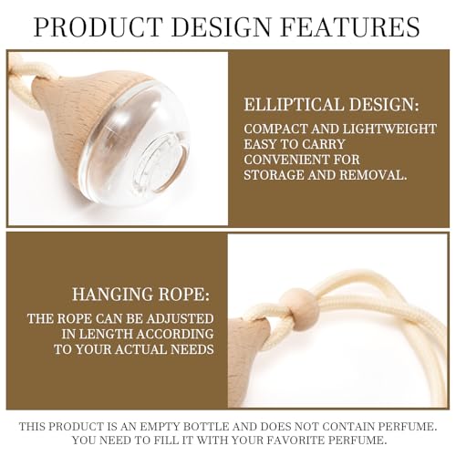4PCS Refillable Hanging Car Diffuser Empty Glass Bottle Set | Glass vials with wood lids & hanging rope, custom essential oil pendant for car home office - size: Reed Stick - 4PCS