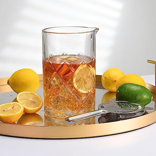 24oz Crystal Cocktail Mixing Glass | Old Fashioned Mixing Glass Bartender Bar Tool | Heavy Duty 700ml Glass Cocktail Pitcher & Mixing Beaker for Whiskey Drinks, Bar Accessories - size: 24 Ounces