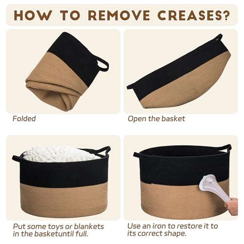 XXXLarge Woven Cotton Rope Basket (21.7" x 13.8") – Blanket Basket for Living Room, Laundry Hamper, Baby Laundry Hamper, Toy Storage, Pillows & Cushions Organizer (Black&Brown) - color: Black&Brown