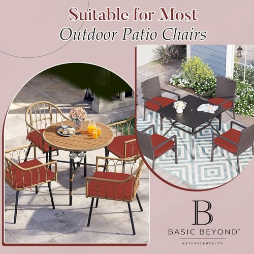 Basic Beyond Outdoor Cushions for Patio Furniture: Waterproof & UV Resistant Outdoor Chair Cushions Set of 4-19 x 19 x 3 Inch Thick Patio Chair Cushions with Adjustable Ties & Handle, Brick Red - color: Brick